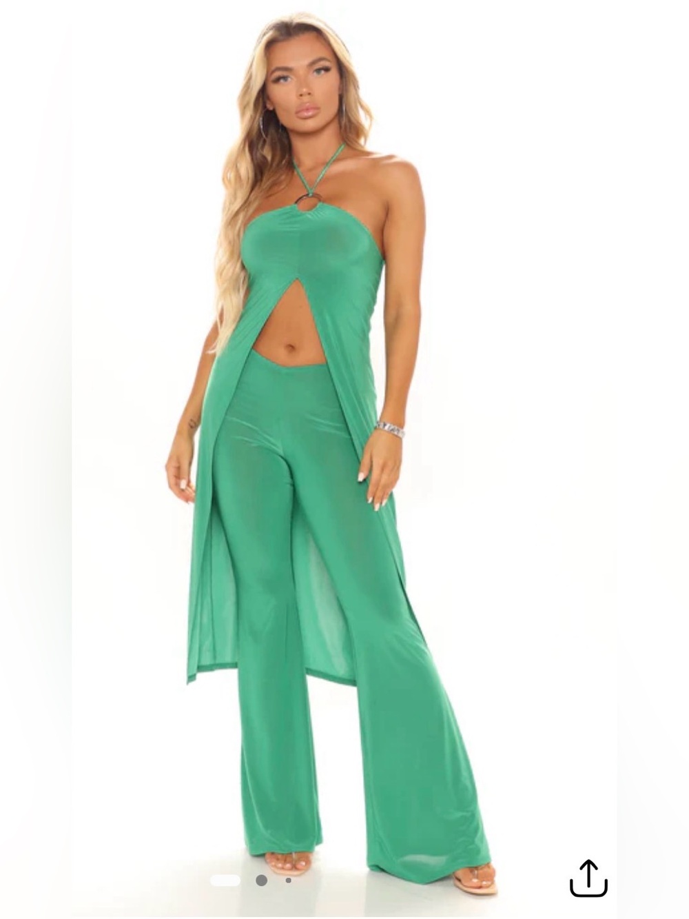 Fashion Nova Emerald Green Strapless Cutout Jumpsuit with Overlay Pants